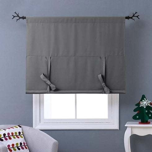 NICETOWN Thermal Insulated Blackout Short Curtain - Bathroom Curtain Gray Tie Up Shade for Small Window, Window Valance Balloon Roman Blind (Rod P...