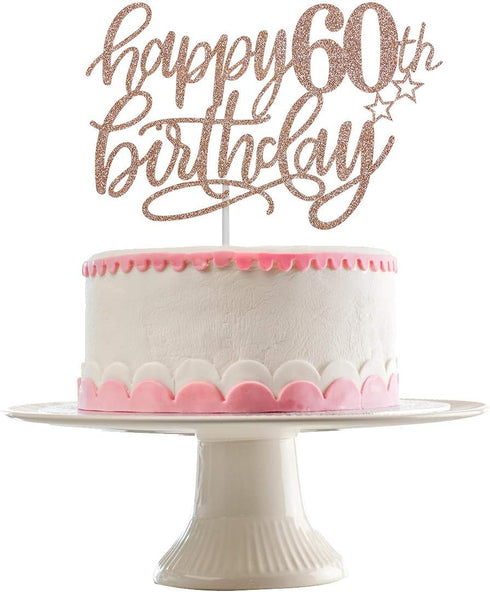 Happy 60th Birthday Cake Topper Rose Gold Glitter, 60th Anniversary Cake Topper 60 Birthday Cake Topper Rose Gold 60th Birthday Cake Decorations f...