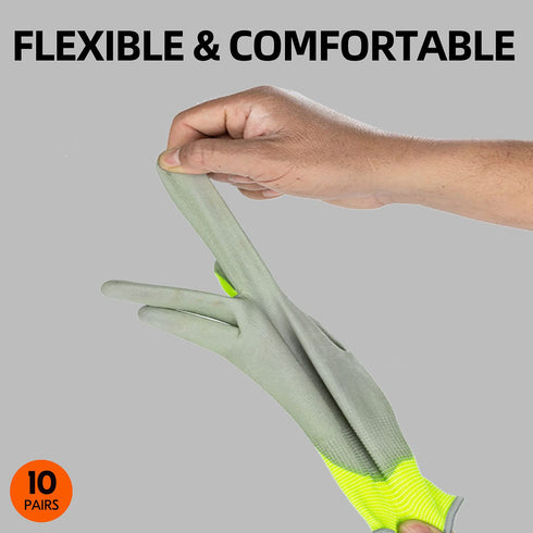 Vgo... 10-Pairs Safety Work Gloves, Gardening Gloves, Polyurethane Coated, Dipping Gloves, Latex Free (Size L, Yellow, PU2103)...