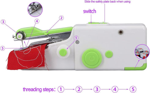 Diydeg Handheld Sewing Machine, Mini Portable Electric Sewing Machine, Ergonomic Battery Powered Portable Mending Machine Quick Stitch Tool for DI...