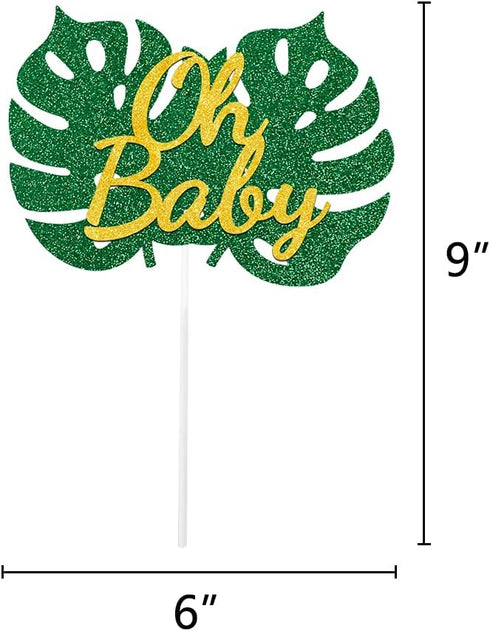 MATTTIME Tropical Baby Cake Topper Jungle Safari Baby Shower Decoration Monstera Leaf Green Gold Glitter Boy Girl Gender Reveal Supplies...