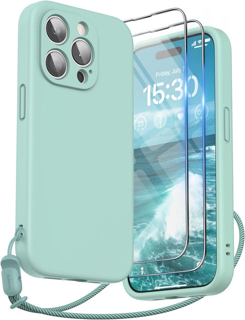 SURPHY Designed for iPhone 15 Pro Case with Screen Protector and Lanyard, Phone Strap and Liquid Silicone Phone Case (Camera Protective + Soft Mic...