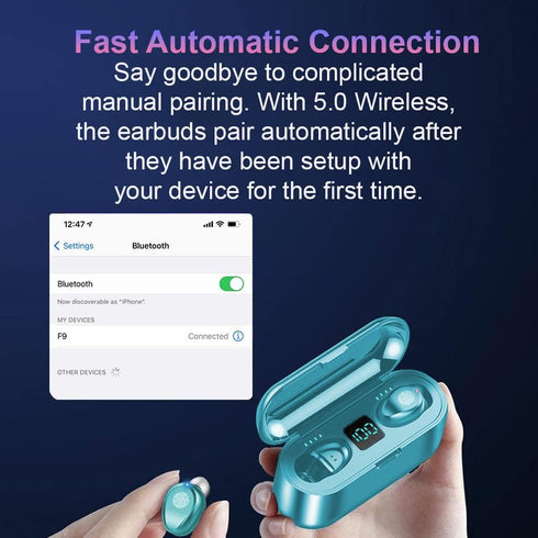 Fully Wireless Bluetooth 5.0 Rechargeable IPX7 Waterproof Earbud Headphones w Microphone, 2000mAh USB Smart Dual Charging Case/Stand Surround Ster...