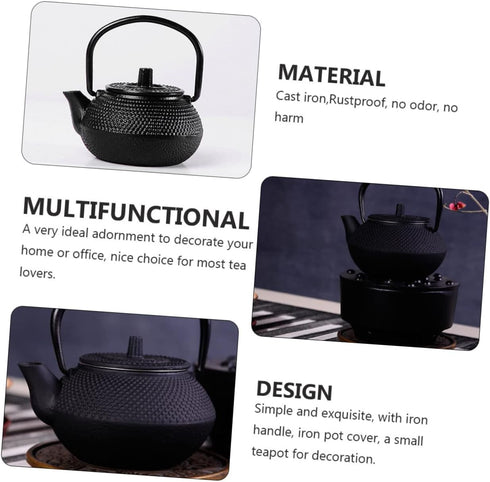 Hemoton cast iron teapot tea set retro metal coffee kettle simulation kitchen kettle cast iron tea kettle for stove top furniture iron boiling tea...