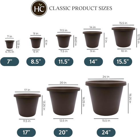 The HC Companies 7 inch Round Classic Planter - Plastic Plant Pot for Indoor Outdoor Plants Flowers Herbs, Chocolate...