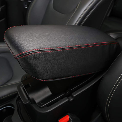 Leegi AAGIILEEYO Jeep Armrest Box Cover,1pc Black with Red Center Console Cover Fit for 2017 2018 2019 Jeep Cherokee...