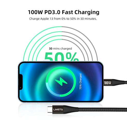 100W USB C Cable USB C to USB C Cable Nylon Type C PD Charging Cable and Data Cable Fast Charging Cable for Samsung Galaxy Ultra Note 20, Pixel 4/...