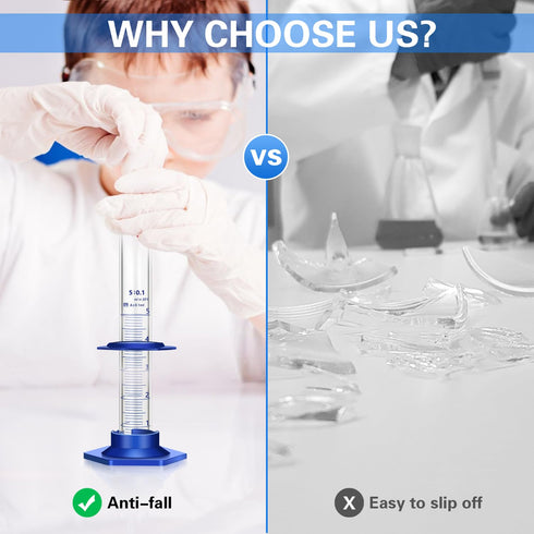 Thick Glass Graduated Cylinder Measuring Liquid Lab Cylinders with Anti-falling Plastic Base and Bumper Guards (glass, 5ML)...