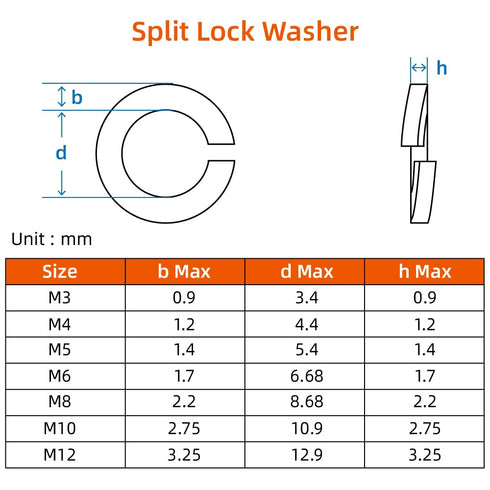M8 Lock Washer Spring Lock Washer, Stainless Steel 18-8 (304), Black Finish, 100 PCS...