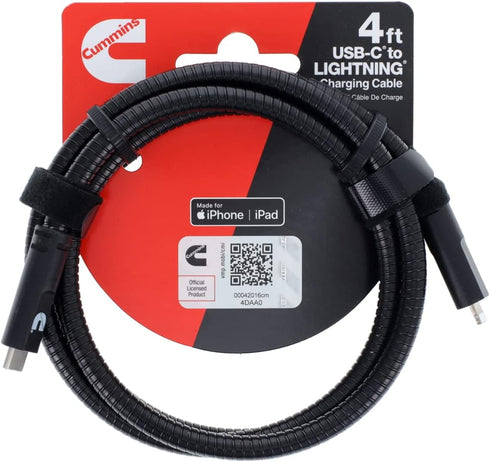 Cummins Steel Braided USB-C(R) Lightning(R) Charging Cord HD Steel Compatible with Apple(R) Devices 4ft CMN4701...