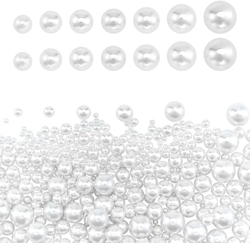 PH PandaHall 7 Sizes No Holes Pearls, 390pcs White Pearl Beads Undrilled Imitated Pearl Beads Faux Pearls for Vase Fillers, Wedding, Party, Home D...