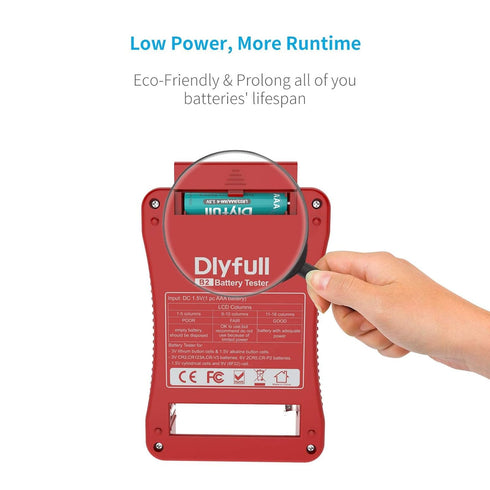 Dlyfull Battery Tester, LCD Display Universal Battery Checker for AA AAA C D 9V CR2032 CR123A CR2 CRV3 2CR5 CRP2 1.5V/3V Button Cell Batteries, 1x...