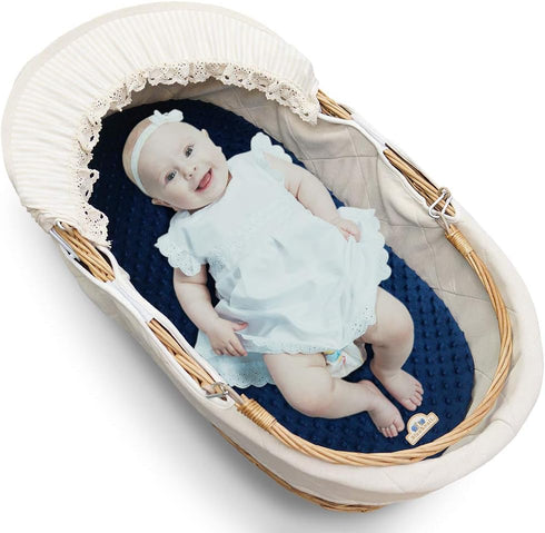 BlueSnail Soft and Strechy Minky Bassinet Fitted Sheet, Cradle Sheets for Bassinet Pad/Mattress 2pk (Bassinet, Navy+Gray)...