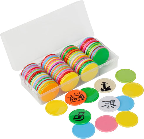 DND Wet & Dry Erase Tokens Set of 100 Colorful Blank Counters - 1.5" Customizable & Reusable Game Discs for Dungeons & Dragons, MTG, Bingo Clips a...