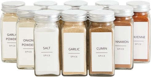 Talented Kitchen 140 Minimalist Spice Jar Labels - Preprinted Waterproof Kitchen Organization Stickers - Black Text Seasoning Labels for Spice Jar...