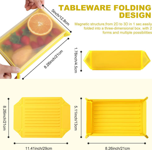 Silicone Collapsible Camping Bowls with Lids, Reusable Food Storage Container, Magnetic Suction Folding Dinner Plates for Parties, Camping, Hiking...