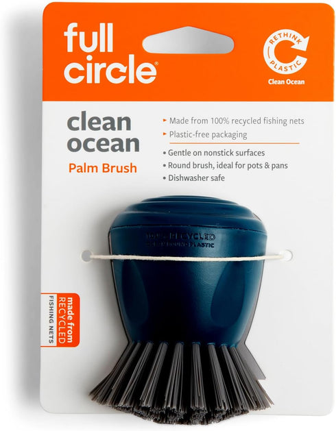 Full Circle Clean Ocean Palm Brush for Dishes, pots & pans. Ergonomic Grip. Made out of 100% Recycled Fishing Nets. Dishwasher Safe...
