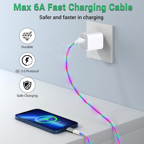 Aolcev Charger Cable for iPhone Light Up Glowing Fast Charging Cord, 480Mbps Transfer Speed Charging Cable Compatible with iPhone 14 13 12 11 Pro ...