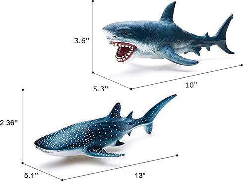 Gemini&Genius Sea Animal Great White Shark and Whale Shark Action Figure Set Soft Rubber Ocean Sea Animal Marine Animal Model Toys for Kids Swimmi...