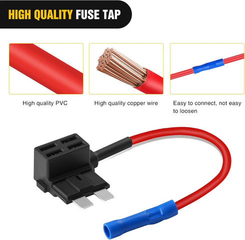 Nilight - 50040R 12V Car Add-a-Circuit Fuse Adapter with Standard and Mini TAP Profile TAP Blade Fuse for Cars Trucks Boats, 10 Pack Fuse Holder-3...