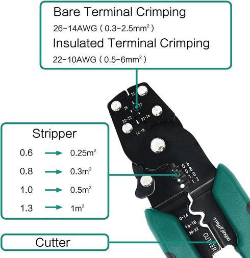 Wire Connectors Crimping Tool 22-10AWG Multifunctional Stripping Crimping Pliers with Stripper Cutter Terminal Crimper and Stripper Electrical Cri...