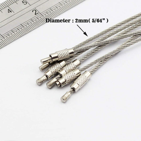 bayite Pack (100) Stainless Steel Wire Keychains Cable, Key Rings, Heavy Duty Luggage Tags Loops Tag Keepers 2mm Twist Barrel (Cable Length: 6 inc...