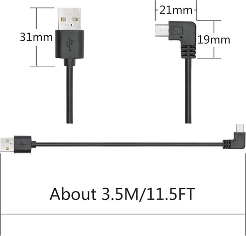 Right Angle Dash Cam Power Cord 11.5FT,90 Degree Mini USB Charging Cable 24AWG for Garmin Nuvi GPS,Canon Camera,Dash Cam etc Mini USB Devices(Blac...