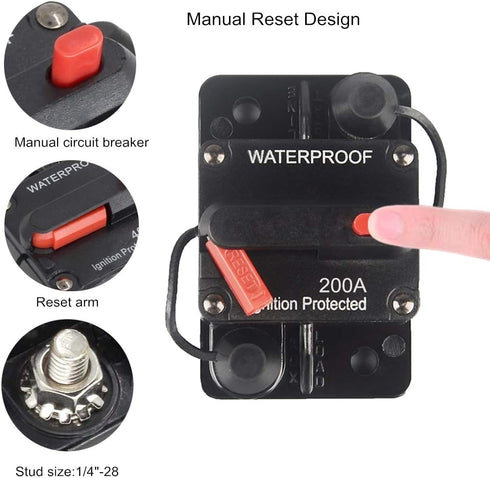 200 Amp Circuit Breaker Manual Reset 30-250A for Car Truck Rv ATV Marine Trolling Motors Boat Vehicles,12V-48V DC (200A)...