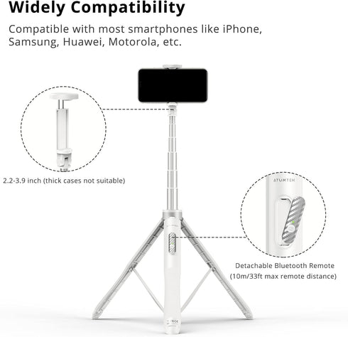 ATUMTEK 51" Selfie Stick Tripod, All in One Extendable Phone Tripod Stand with Bluetooth Remote 360° Rotation for iPhone and Android Phone Selfies...