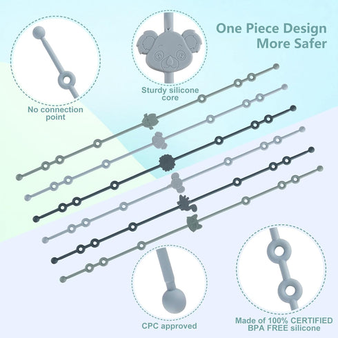 6-Pack Baby Toy Straps, Silicone High Chair & Stroller Straps, Toddler Bottle & Car Seat Accessories, Baby Travel Essentials with Pacifier Clips...