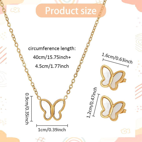 Gold Dianty Butterfly Pendant Necklace Earrings Set for Women Gold Chain Boho Beach Simple Necklace Stud Earrings Minimalist Charm Jewelry Cute Bu...