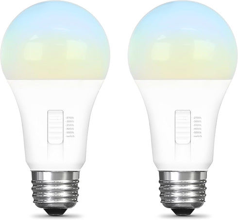 Feit Electric A19 LED Light Bulb, 60W Equivalent, Non-Dimmable, 5CCT, E26 Medium Base, 90 CRI, 800 Lumens, Standard Light Bulb with Switch on Bulb...