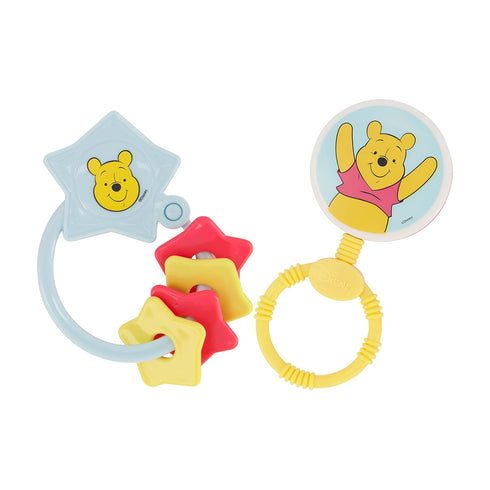 2 Pack Disney Winnie The Pooh Character Shape Rattle and Keyring Teether, Premium Toddler Birthday Toys, Infant Teething Toys, Great for Newborn S...