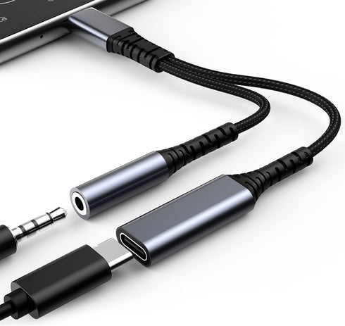 Adapter USB C to 3.5mm Audio - Charger 2 in 1 USB C to Aux and Charger Adapter - PD 60W Fast Charging Dongle Cable Cord, Compatible with Samsung G...