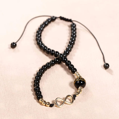 Black Agate Stone Infinity Charm Beaded Anklet Bracelet for Women Bring Good Luck Wealth Prosperity Healing Crystal Balance Yoga Meditation...