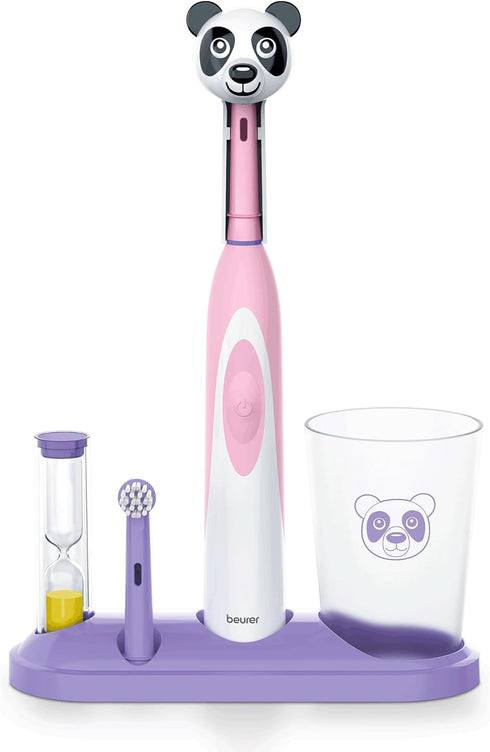 Beurer TB10 Kids Electric Toothbrush Kit - Fun Polly The Panda Cap with 2 Extra-Soft Brush Heads to Help Remove Plaque, 2 Minute Timer, and Rinse ...