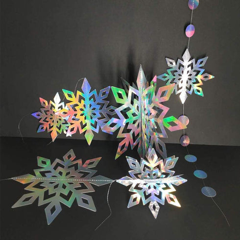 Cheerland Winter Wonderland Iridescent Snowflake Hanging Garland Decorations Holographic Paper Snowflakes Decor Garlands Decor Snow Flake Streamer...