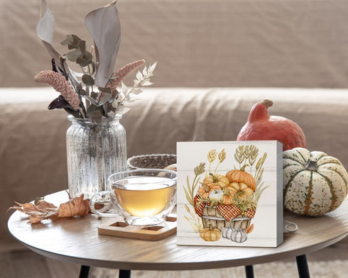 Fall Decor, Farmhouse Fall Pumpkin Harvest Home Decor Wood Box Sign Block for Home Shelf Tabletop Decor, Farmhouse Decoratons Shelf Tabletop Decor...