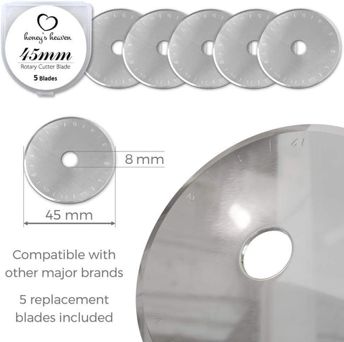 Rotary Cutter Set - Quilting Kit incl. 45mm Fabric Cutter, 5 Replacement Blades, A6 Cutting Mat and Craft Clips - Ideal for Crafting, Sewing, Patc...
