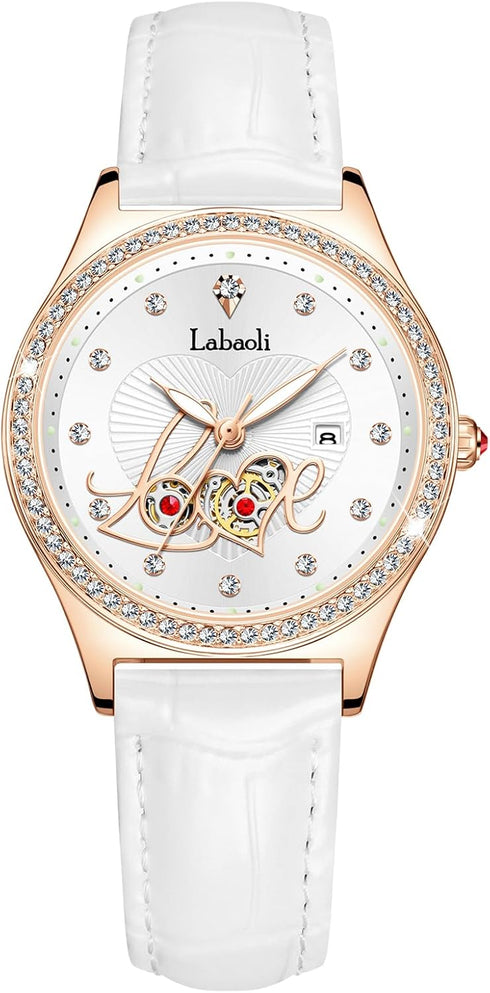 Women's Quartz Watch: Water-Resistant, Night-Luminous, High-End Ladies' Quartz Wristwatch with Calendar, Luxury Watch Gift (White+White)...