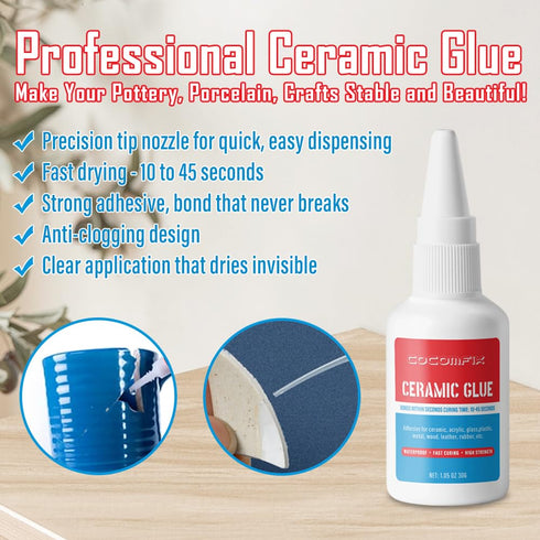 Ceramic Glue, 30g Clear Ceramic Glue Repair for Pottery and Porcelain, Instant Strong Glue for Porcelain, Metal, Dishes, Glass, Plastic, Rubber an...