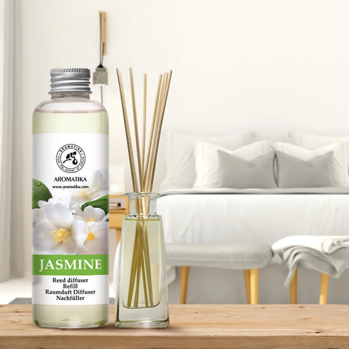 AROMATIKA Jasmine Essential Oil 200ml - Natural Reed Diffuser Refill for Long-Lasting Fragrance - Jasminum Officinale Oil - Air Freshener for Home...