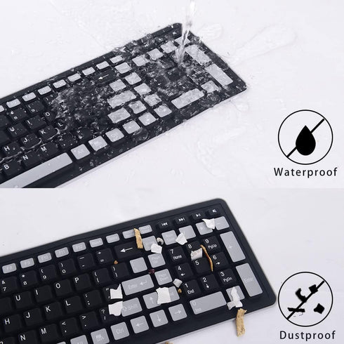 2.4G Wireless Silicone Keyboard, Portable Keyboard for Laptop, PC, Notebook and Travel, Flexible Foldable and Rollup Keyboard, Waterproof, Dustpro...