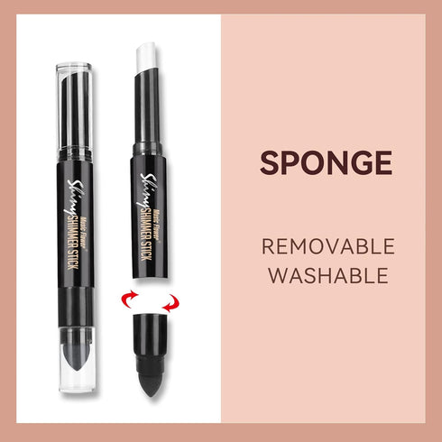 Highlighter Stick, Double Ended Highlighter Makeup Stick with Sponge Brush, Shimmer Waterproof Long Lasting Smooth Silver Glitter Brighten Face Ma...