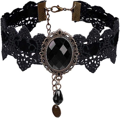 ETERNITY J. Retro Handmade Craft Lace Royal Court Vampire Choker Gothic Necklace Bracelet Black Pendant Chain...