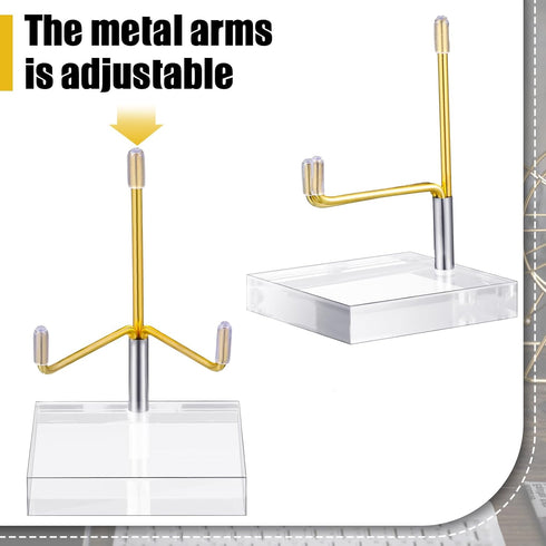 4 Pcs Adjustable Metal Arm Display Stand Easel with Clear Acrylic Base for Gemstones Crystal Mineral Agate Plates (2.4 x 2.4 x 4.1 Inches)...