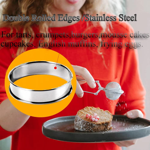 8 Pieces English Muffin Rings Crumpet Rings 3.15 Inch Stainless Steel Double Rolled Tart Ring Nonstick Metal Round Ring Mold for Kitchen Cooking B...
