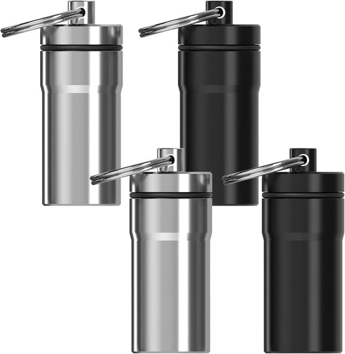 4 Pack Ear Plug Carrying Case, Portable Ear Plug Holder with Keychain, Waterproof Metal Ear Bud Carrying Case (Black & Silver)...