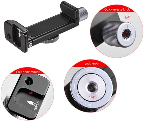 Phone Mount for Tripod, Smartphone Tripod Adapter for iPhone Samsung Cell Phone Stand Holder with Cold Shoe and Arca Swiss Quick Release Plate for...