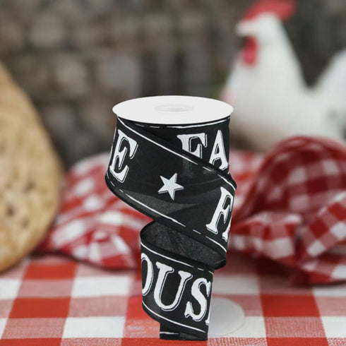 Farmhouse Wired Ribbon, Black and White Script - 2.5 Inches x 10 Yards...
